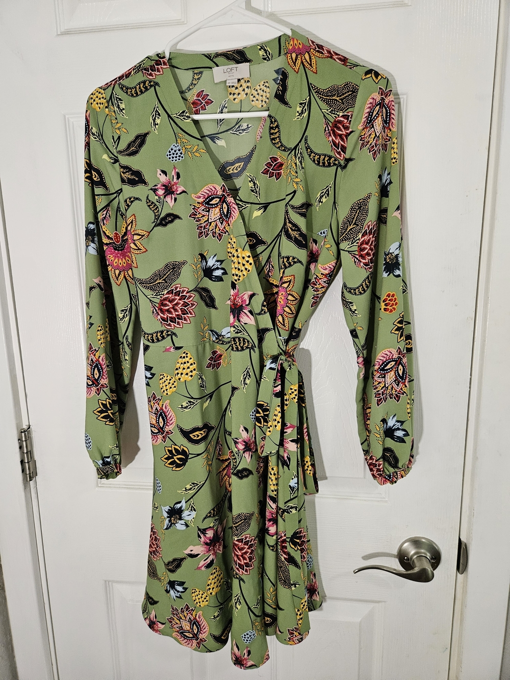 LOFT Green Floral Wrap Dress